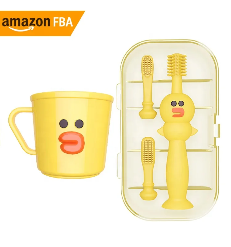 

2021 NEW AMAZON PRODUCT Replaceable Silicone Baby Toothbrush Set with Gargle Cup