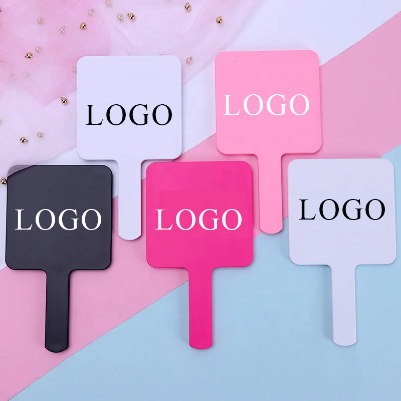 

CREATION Fashion customized logo printing black pink hand mirror mini smart makeup mirror, Black,white,light pink,hot pink,light blue,light green