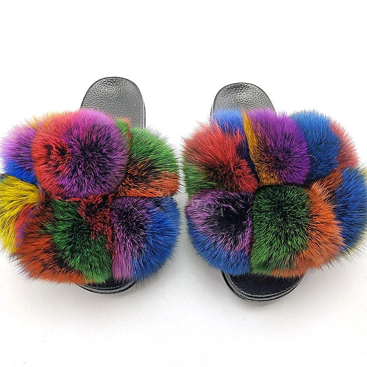 

Customizable colors Puff fur ball slide slipper, Customized color