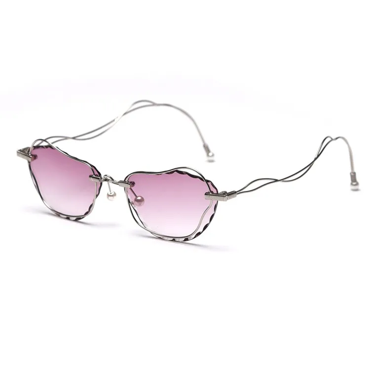 

Fashionable Curving Frame Pearls Nose Pad Sun Glasses 2019 Luxury Women Sunglasses Unique, Mix color or custom colors