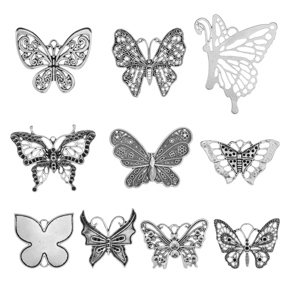 

Antique Silver Mixed shape Butterfly charms fashion Butterfly Pendant Charms For Jewelry Making