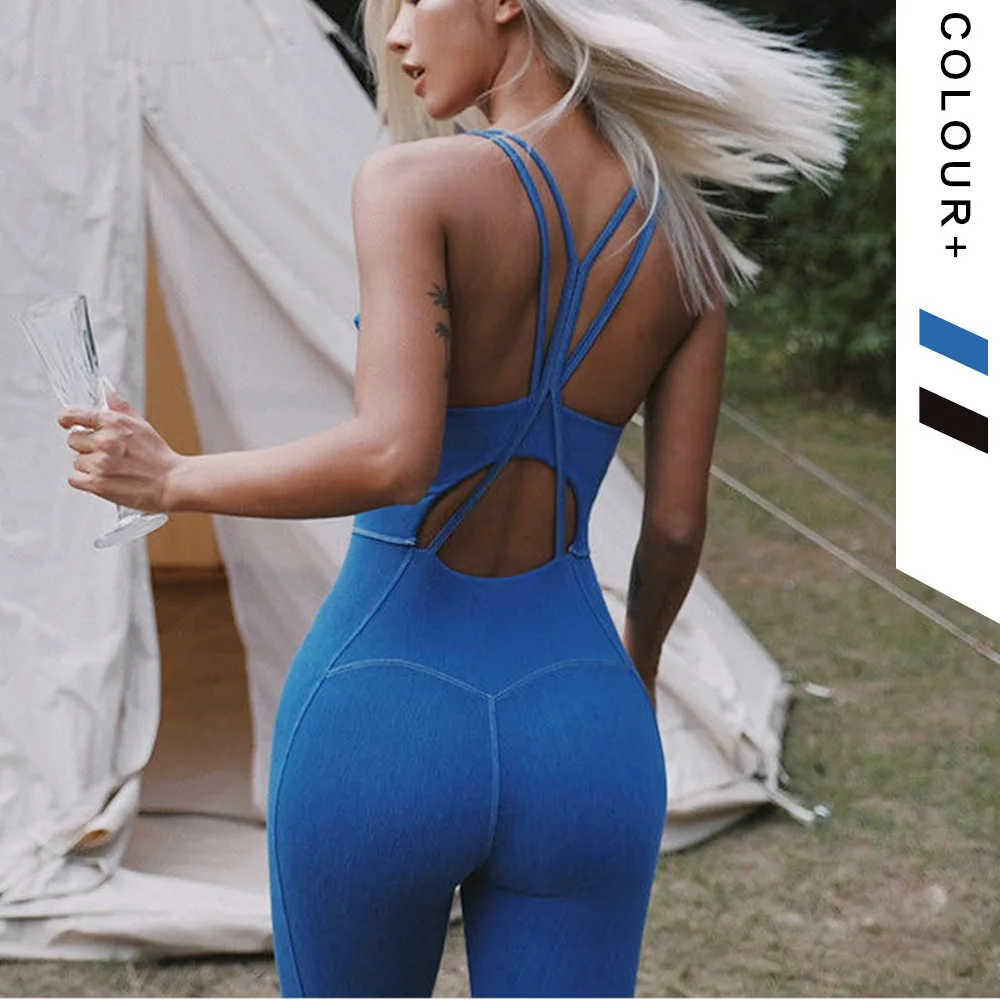 

Women Sports Yoga Jumpsuit Mujer Fitness Criss-cross Backless Gym Workout One Piece Yoga Suit, As pictures or customized colors