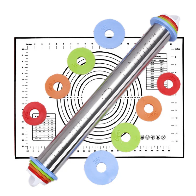 

17 Inch Portable Dough Kneading Pastry Tools Stainless Steel Home Kitchen Adjustable Rolling Pin, As picture