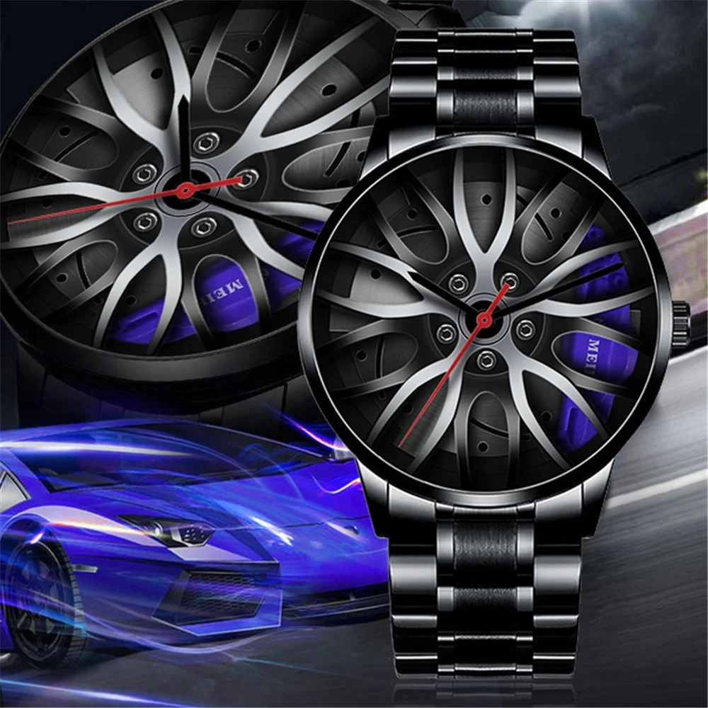 

Luxury Custom Unique Black 3D Car Wheel Watch Quartz Sport Rim Car Watches Men Wrist Reloj Car