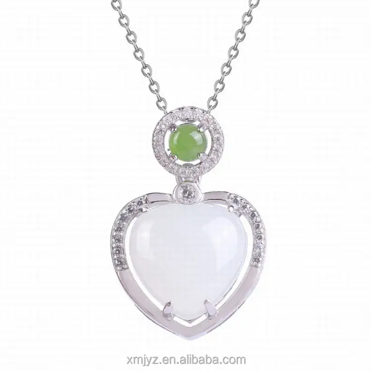 

Certified S925 Silver Inlaid Natural Hetian Jade Pendant Heart-Shaped Necklace Clavicle Chain 1