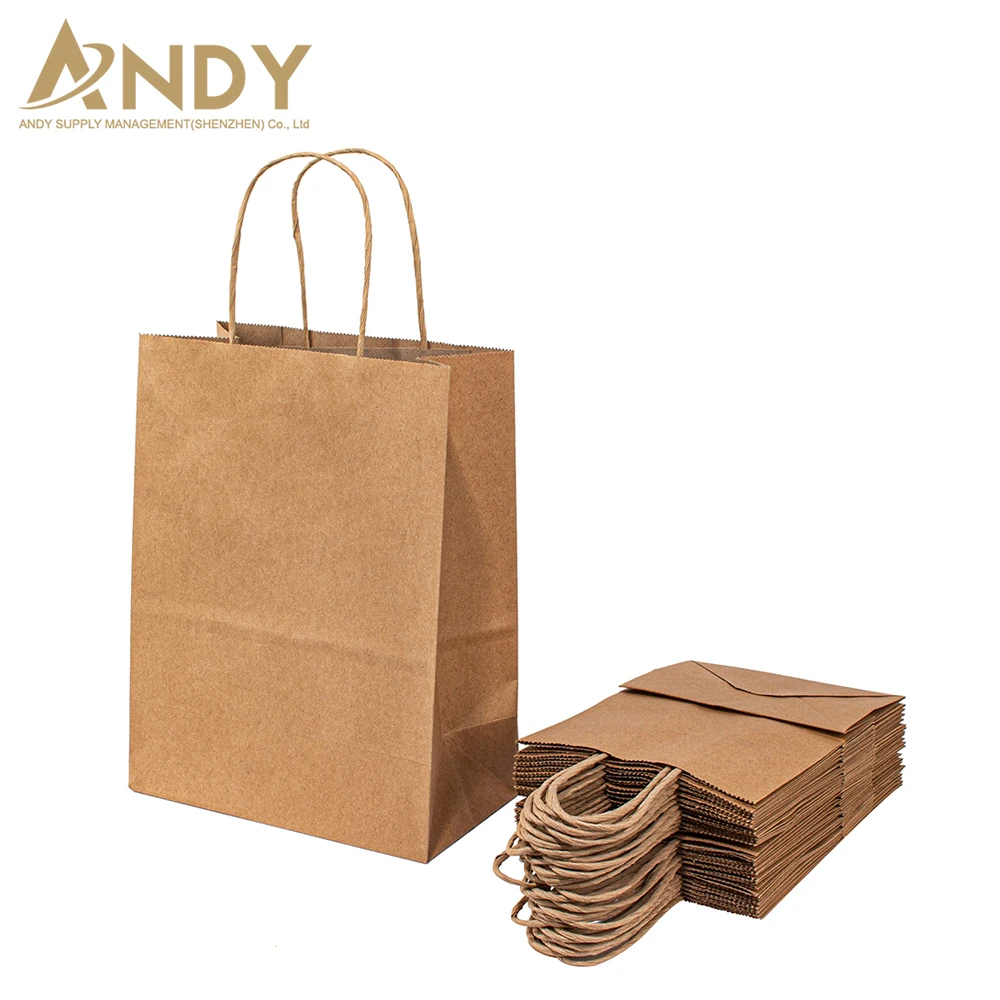 

Custom Logo Print Wholesale Grocery White Brown Kraft Paper Gift Bag Food Bags with Handle