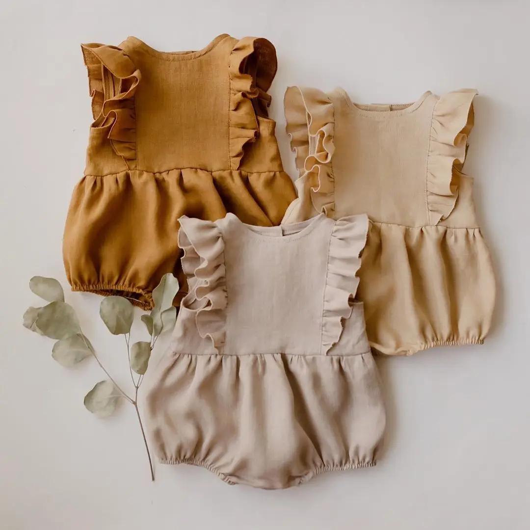 

Toddler Ruffle playsuit Clothing Organic linen cotton Baby Romper Ropa De Bebe summer