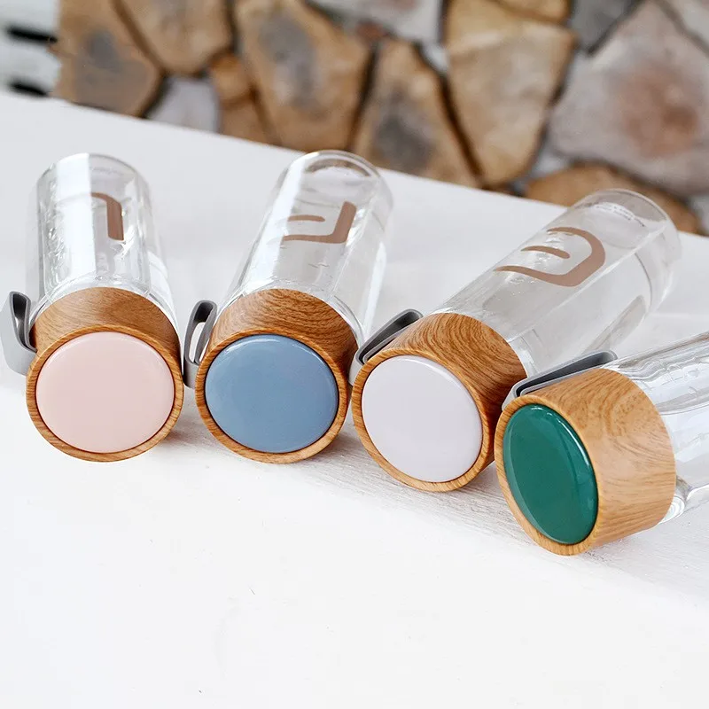 

360ml Custom Logo New Design glass water bottles for drinking With Bamboo Style Lid Outdoors Business Work, 1color