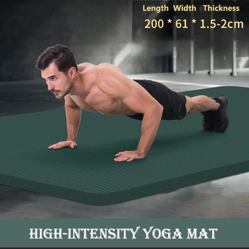 

200CM 20MM High Quality Extra Thick NBR Non-Slip Yoga Mats For Pilates Gym Home Fitness Tasteless Sport Pads, Black and green