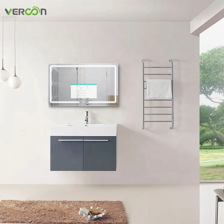 

Luxury hotel bathroom led wall touch screen Intelligent mirror rectangular fogless bath room smart mirror