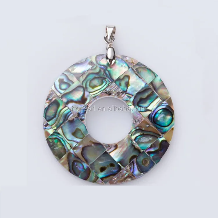 

MOP61 Mosaic Round Donut Shape Abalone Shells Pendant Bohemian Jewellery