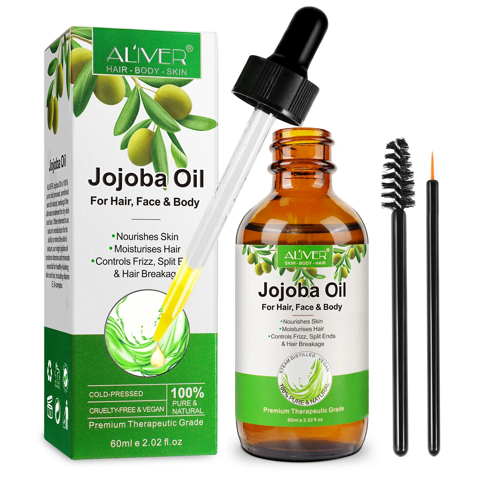 

Aliver Nourishes Skin moisturizing Hair Controls Frizz Split Ends & Hair Breakage Jojoba Oil For Hair Face And Body