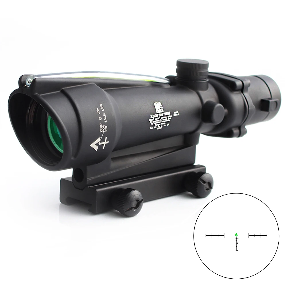 

Tactical ACOG 3.5x35 Rifle Scope with Green Chevron Real Fiber Scope BAC Reticle Optical Sights for cal .223 .308