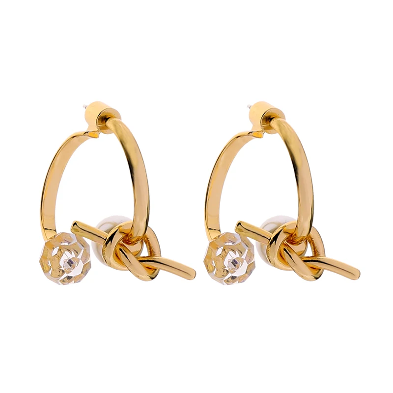 

de980187 New Creative Design High-grade Exquisite Gold Plated Knot Glass Stone Pearl Jewelry Hoop Earrings For Women