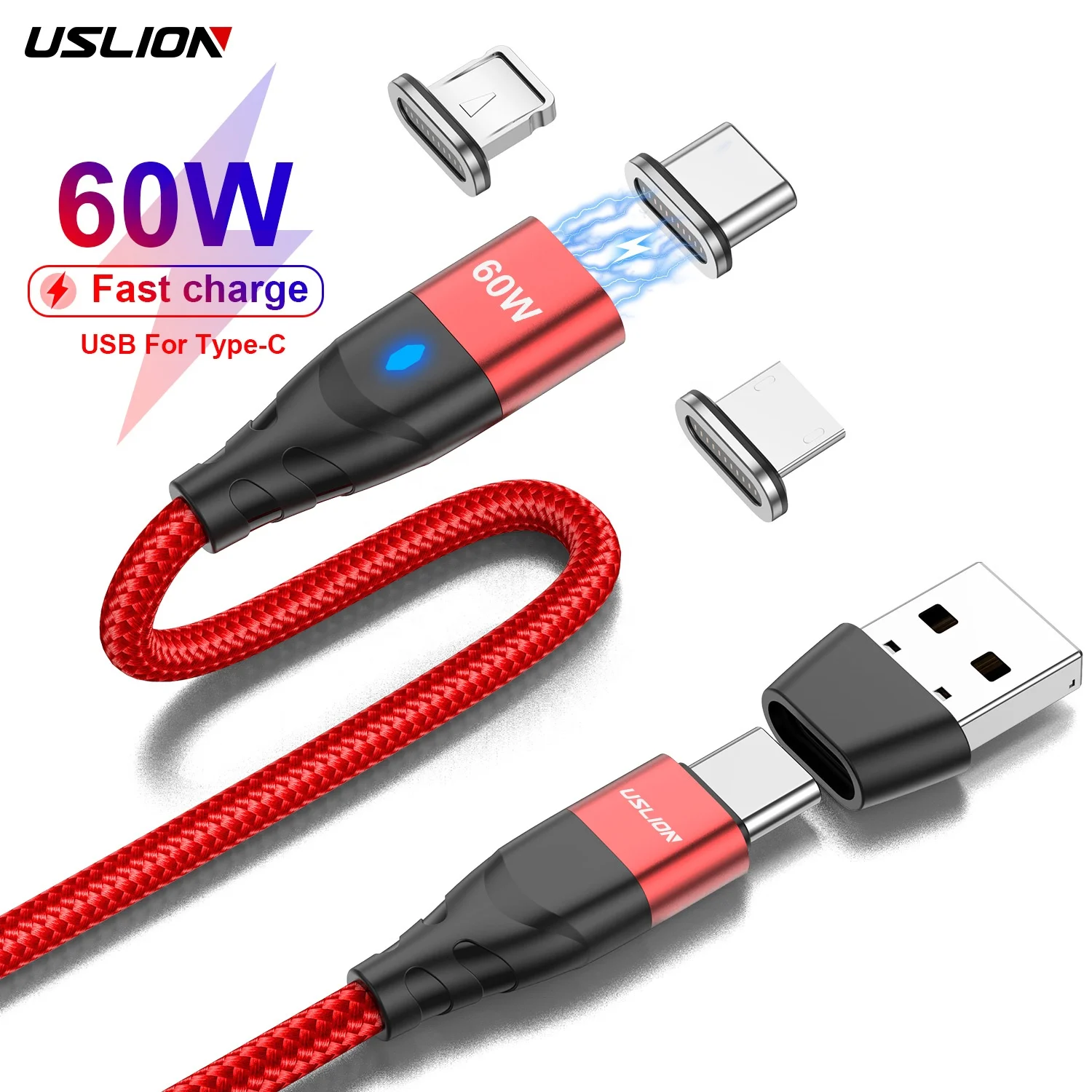 

USLION 1M PD 60W 6 IN 1 USB Type C Magnetic Cable Charger Mobile Phone 3 IN 1 Micro USB Data Cables Phone for Huawei P50 40 Pro, Black blue purple red (oem color contact seller)