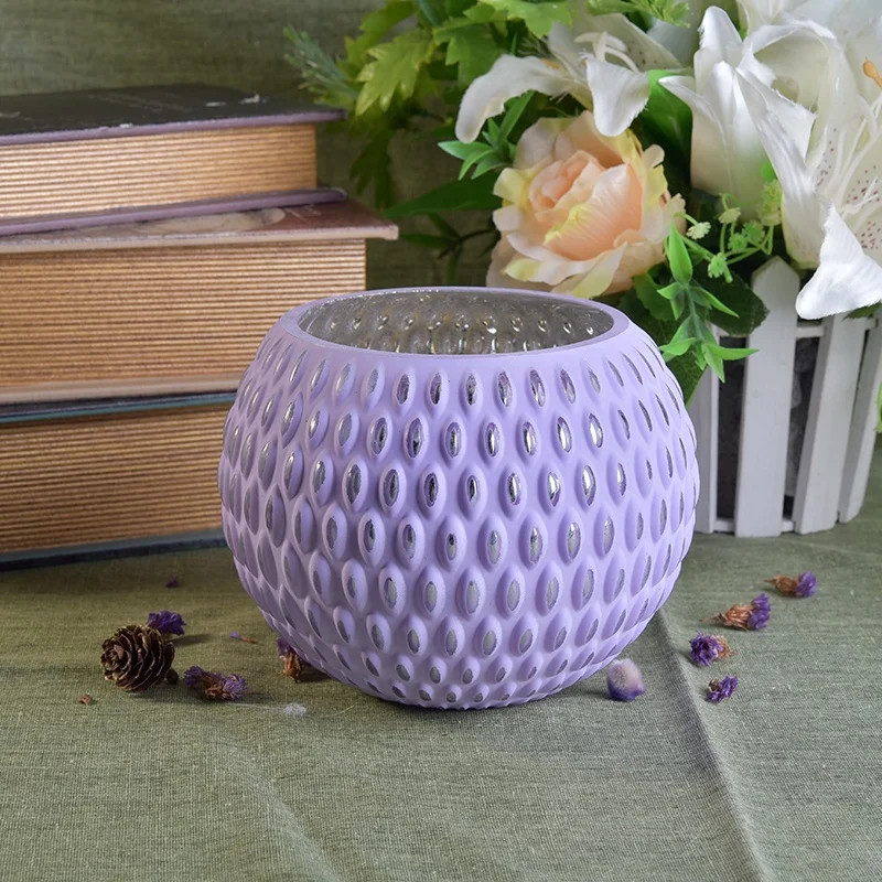 Purple engraving glazed Glass Candle vessels tealight plating candle Holder wedding Decor Use