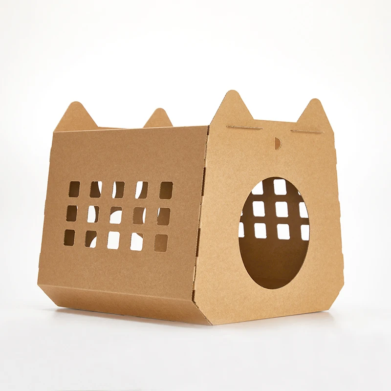 

2022 Hot Sale Eco Friendly kraft paper Collapsible foldable Cardboard Corrugated Cat house Scratcher Bed Indoor Toy