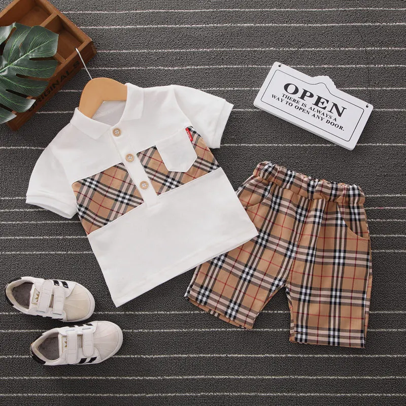 

RTS Kids boys Clothing NO MOQ Spring Summer Casual Fashion plaid shorts sets children Clothing set