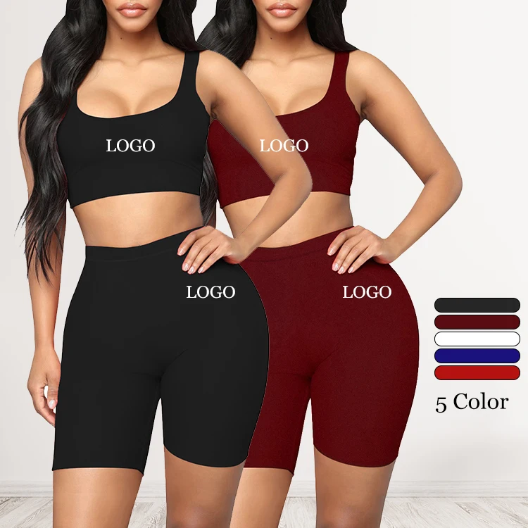 

wholesale women solid 2 Piece yoga gym Set fitness women Clothing short with sport bra sportswear