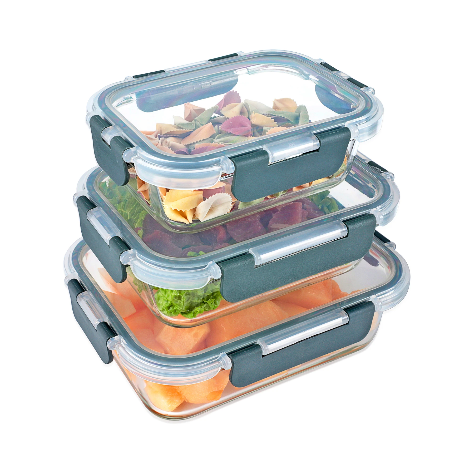 

2021 new arrivals glass meal prep Glass food storage Lunch Box, White blue