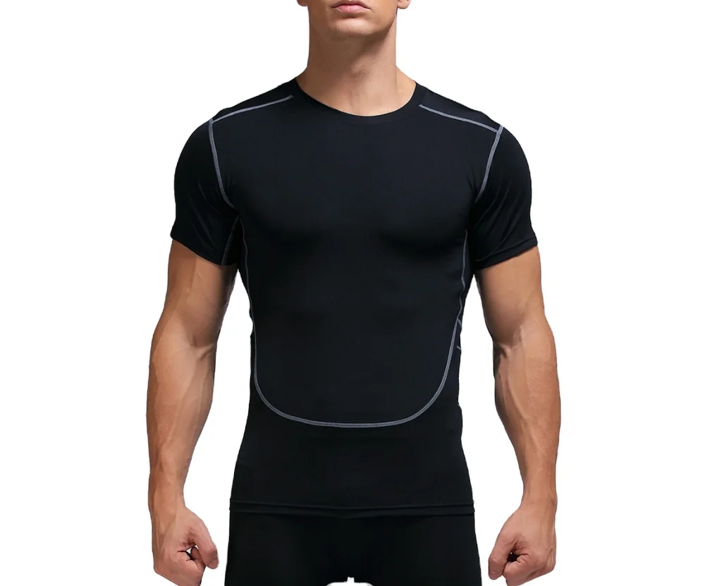 

2021 new Quick drying sports fitness clothes men's sports tights T-shirt basketball training running sports top, Customized color