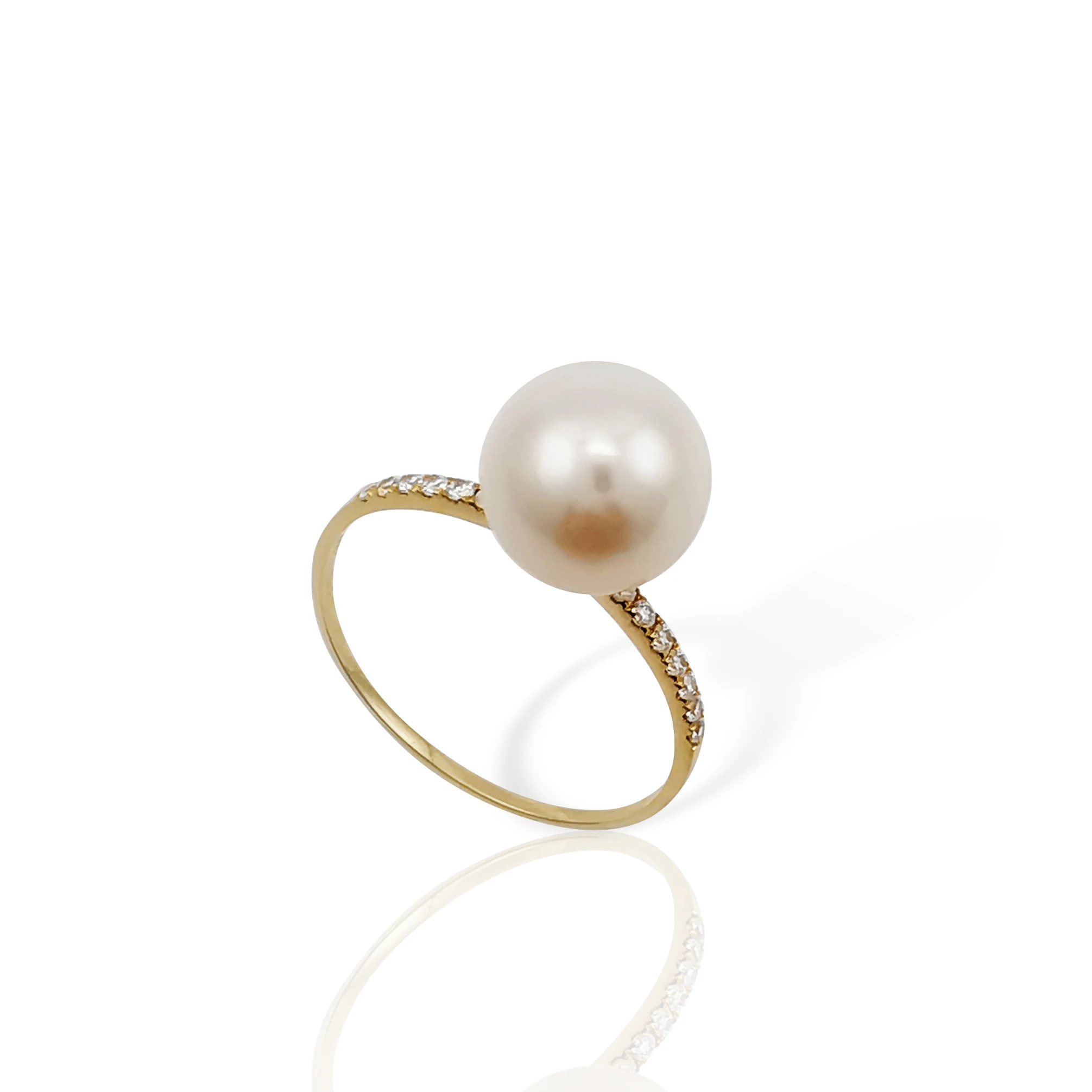 

Genuine yellow 18k solid gold ring natural pearl real gold AU750 freshwater pearl pure gold ring