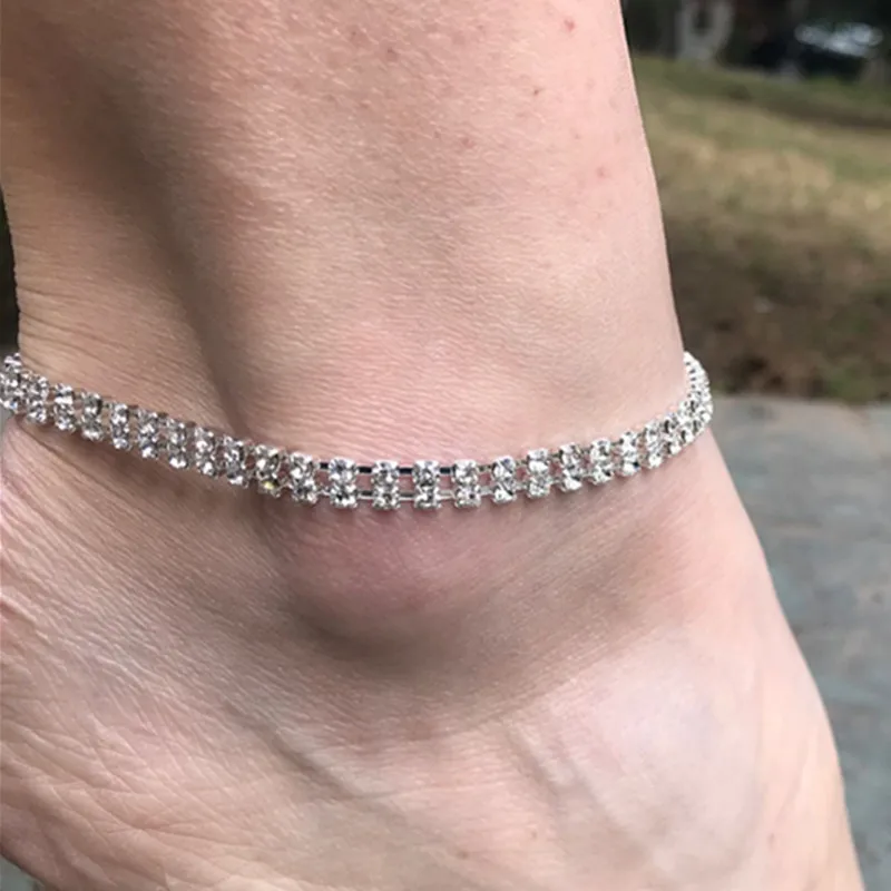 Fashion Diamond Crystal Tennis Sterling Silver Anklet Bracelet Gold