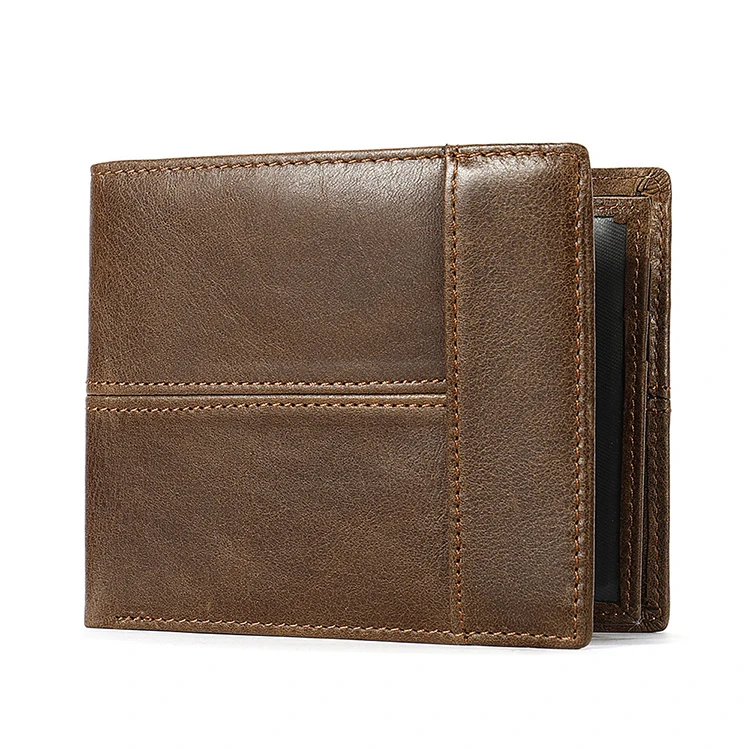 

Rfid New Leather Men's Wallet Short Top Layer Leather Multi-card Position Two Fold Purse, Black/coffee