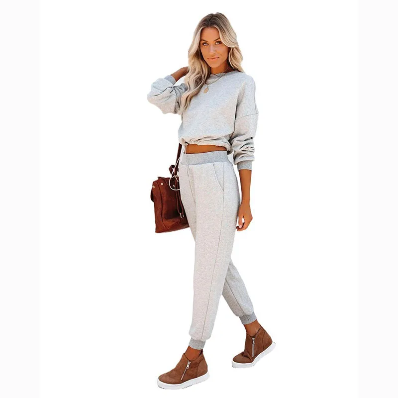 

Wholesale autumn and winter new pure color sports casual hoodie activewear sets ladies fashion long sleeve sportswear sets