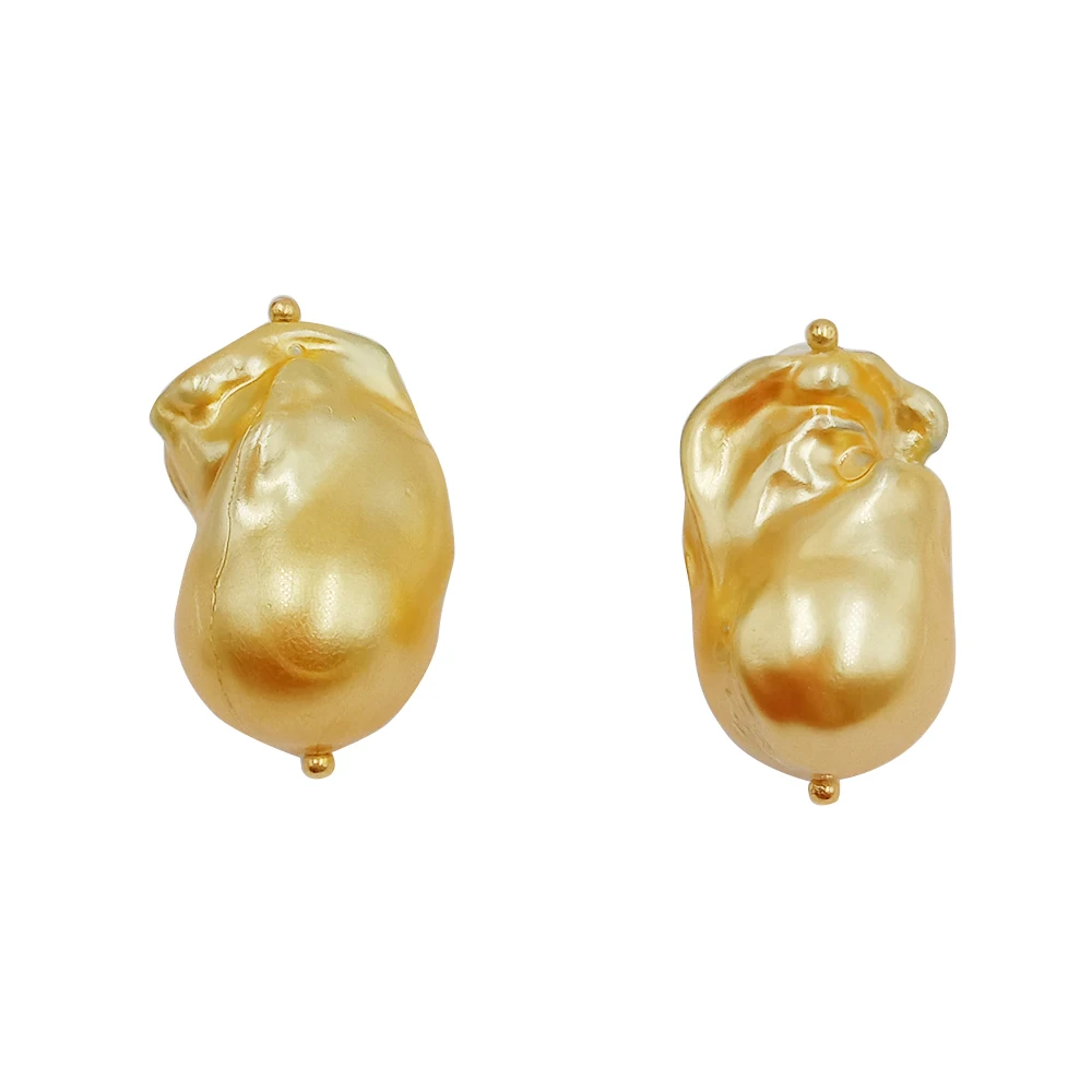 

925 sterling silver stud gold baroque pearl earring ,100% big freshwater pearl.18 k gold plating