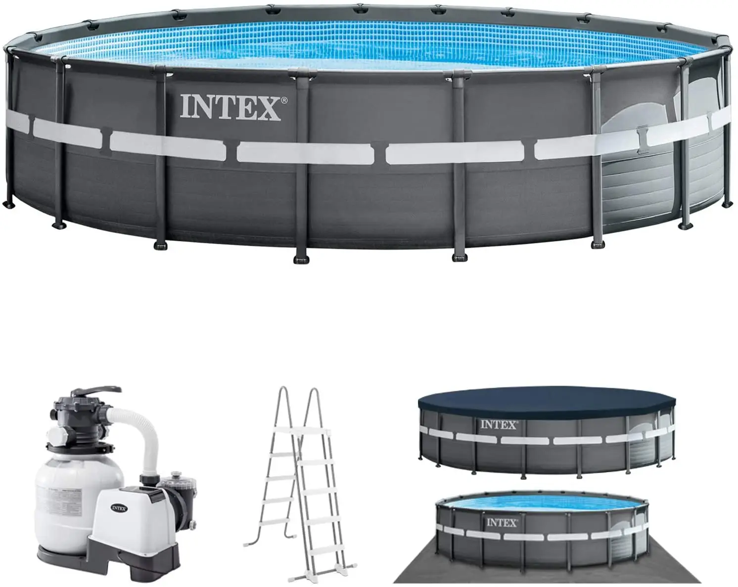 

Original Intex 26744 18FT X 48IN GREY WOOD PRISM FRAME PREMIUM POOL SET Outdoor Swimming Pool Above Ground