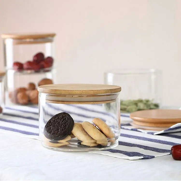 

Simple Fashionable And Modern Herb And Spice Glass Jar Kitchen Use Bamboo Lid Large Glass Jars, Clear