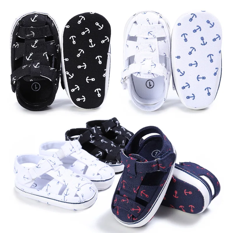 

Hot selling Cotton fabric Printed fishbone anti-slip infant baby toddler boys sandals, 3 colors