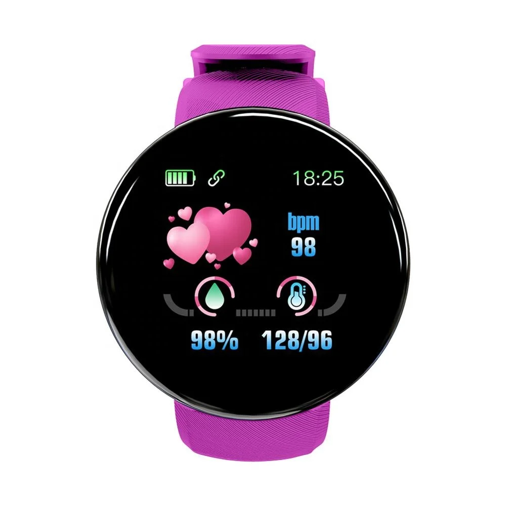 

Logo customized IP67 heart rate Sleep monitoring smartwatch D18 smart watch, Black/blue/red/purple/green