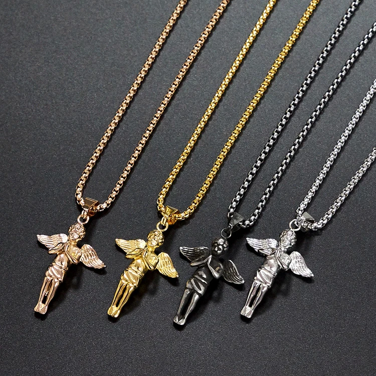 

European and American titanium steel gold wing angel Pendant necklace men women Buddy Hip hop accessories