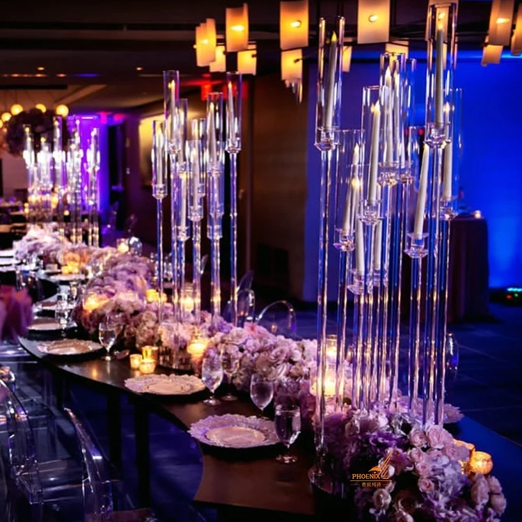Glass Tubes Candle Holders Long Pillar Cheap Tall 7 Arms Crystal Candelabra Wedding Centerpieces