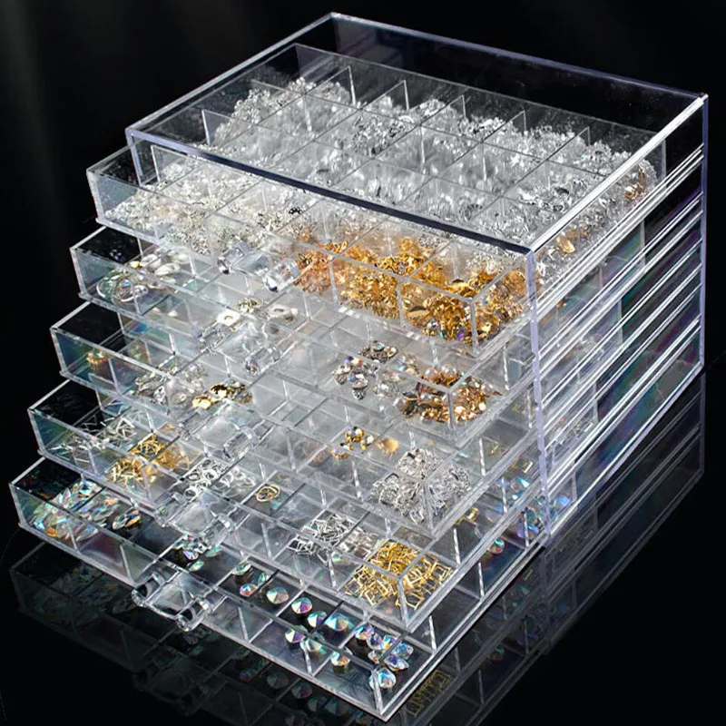 

120 Grid 5-Layer Drawer Clear Jewelry Storage Box nail arts Box Accessories acrylic organizer, Transparent,white,black