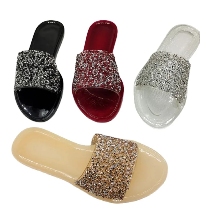 

2021 RTS Flat Diamond Jelly Slippers Women Wear Clear Sandals Outside