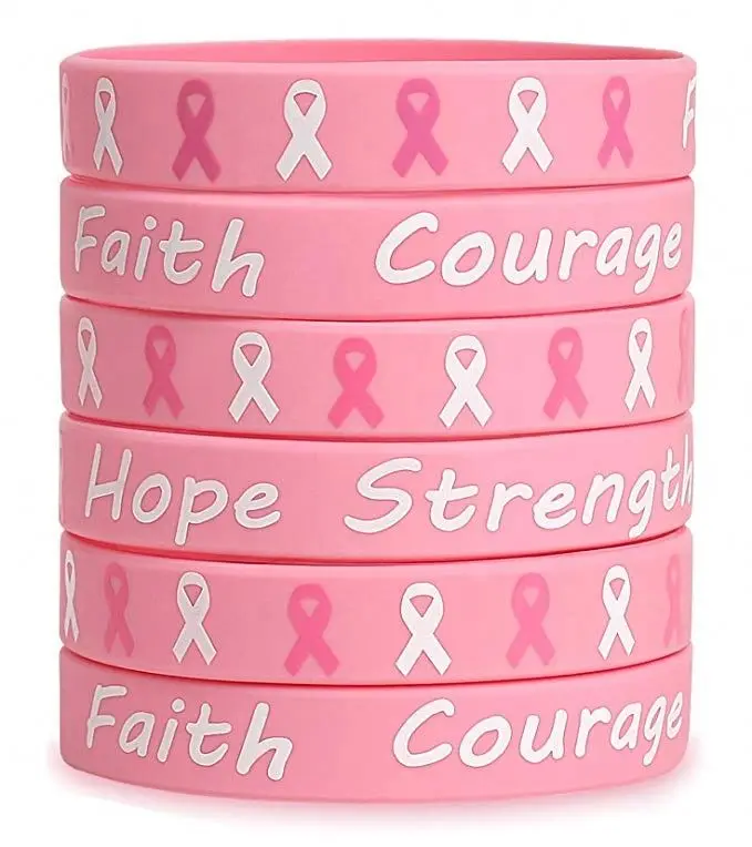 

Breast Cancer Awareness Pink Ribbon Bracelets - Hope Faith Strength Courage Wristbands Party Supplies, Any pantone color as you need