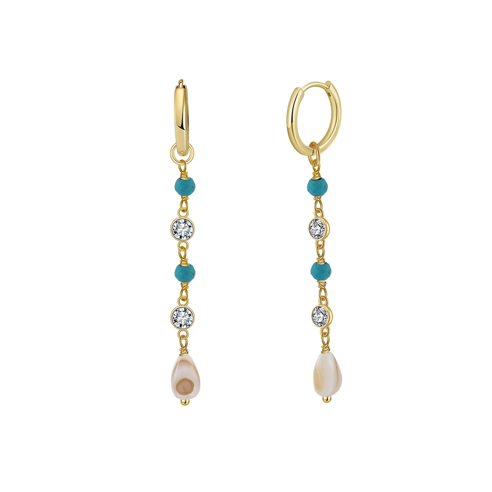 RINNTIN GME41 Tassel Earrings 14K Gold Plated Sterling Silver Earring Handmade Natural Turquoise Pearl Long Tassel Drop Earrings