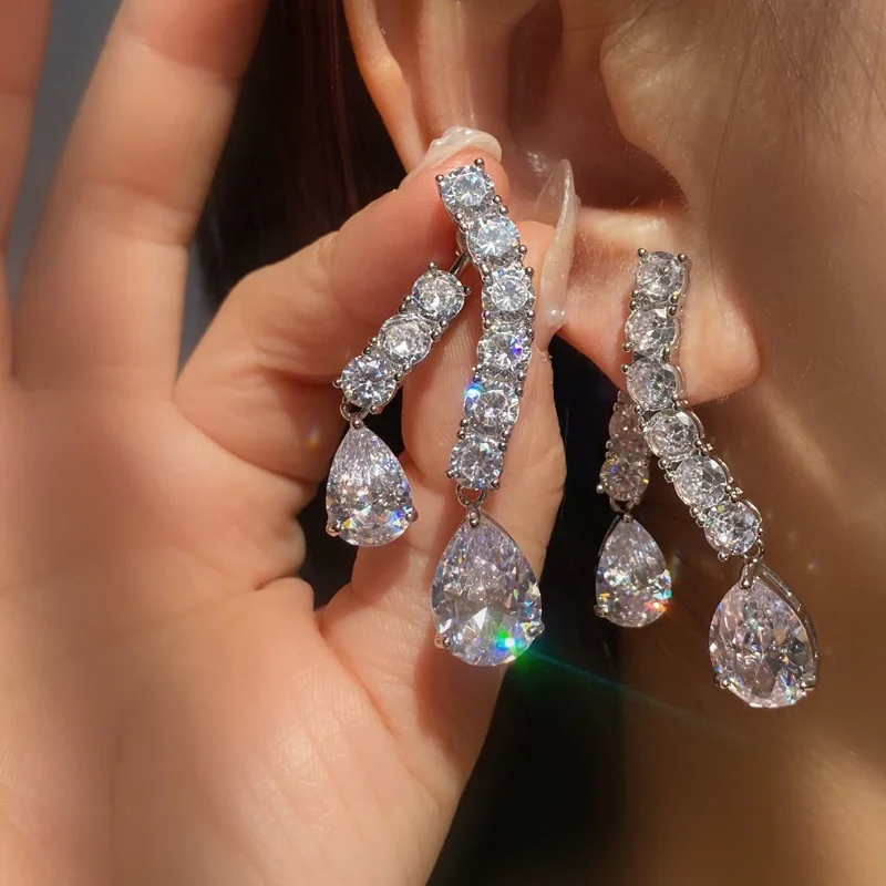 

Exquisite Shiny Water Drop Oval AAA Zircon Drop Earrings Premium Tennis Women Bridal Wedding Adjustable Earring Jewelry Gift