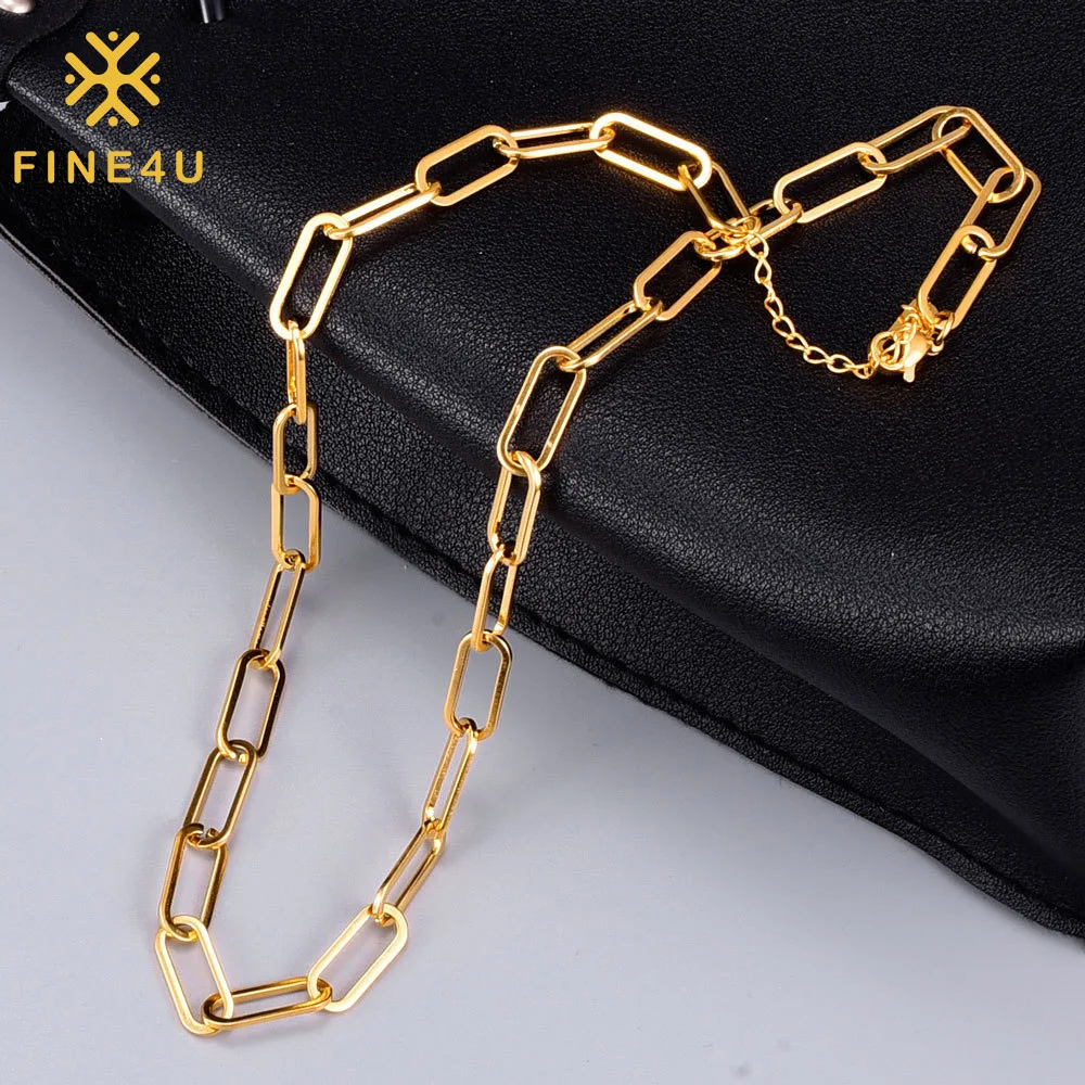 

Fashion basic stacking simple paperclip chain stainless steel jewelry 18k gold necklace chain