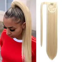 

Vigorous Wrap Around Straight Hair Ponytail Straight Hair Extension Clip in 22 Inch Synthetic Hairpiece Blonde Color