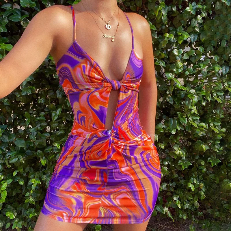 

EB-2022051362 sexy fashion sleeveless v-neck printed women dress