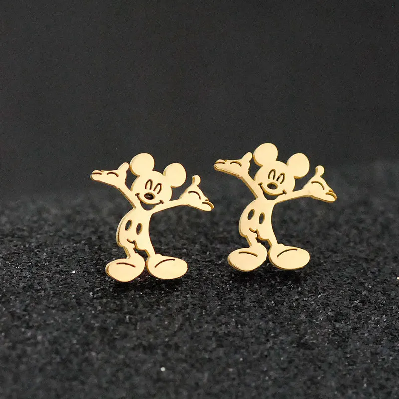 

Korean earrings titanium steel jewelry stainless steel cute earrings fashion gold Mickey Mouse cartoons stud earrings women