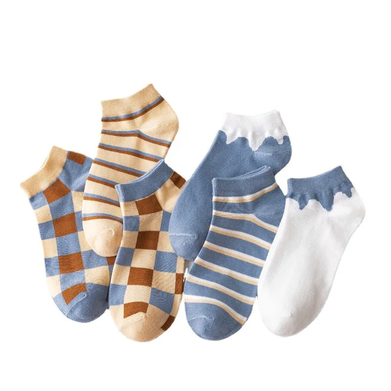 

WXL134 Summer Girls Kawaii Low Cut Liners Socks Striped Ankle Sock 6 Colors Polyester Women Plaid Short Socks