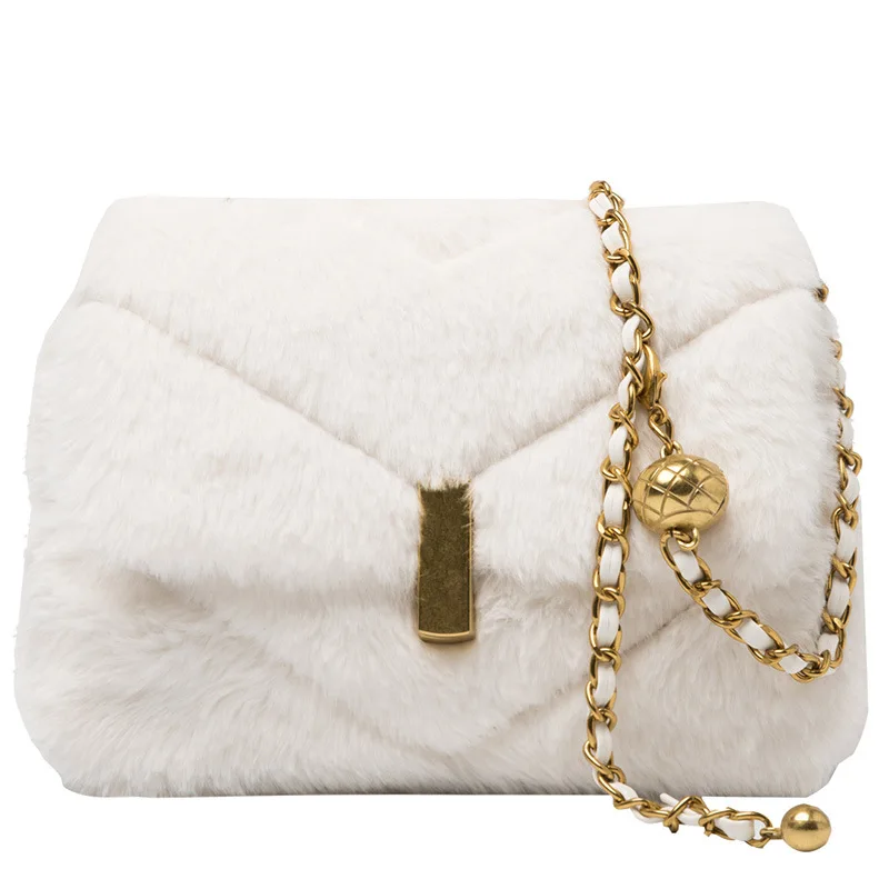 

Furry messenger bag ins female autumn and winter 2021 new trend one-shoulder fashion plush chain bag, Customized color
