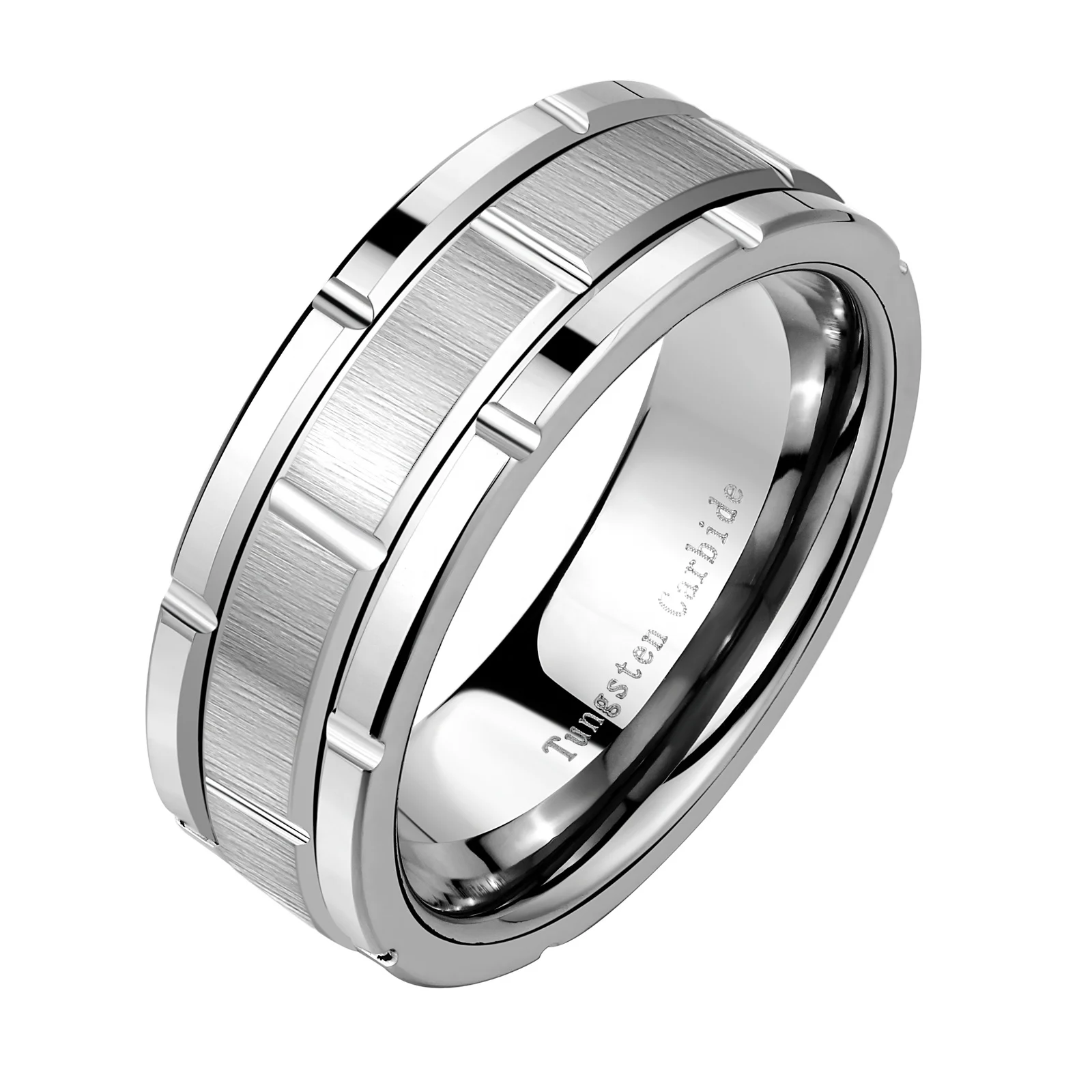 

Newshe Tungsten Men Ring 8mm Brick Pattern Brushed Bands For Him Simple Wedding Jewelry Size 8-13