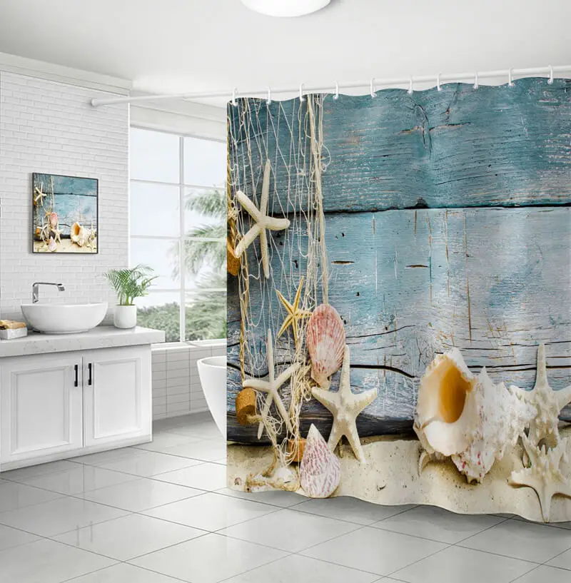 

i@home bathroom 3D seashell printing polyester waterproof shower curtain bath set, Picture