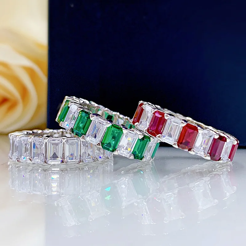 

Fashion jewelry original diamond emerald cut finger rings silver eternity engagement & wedding ring for woman